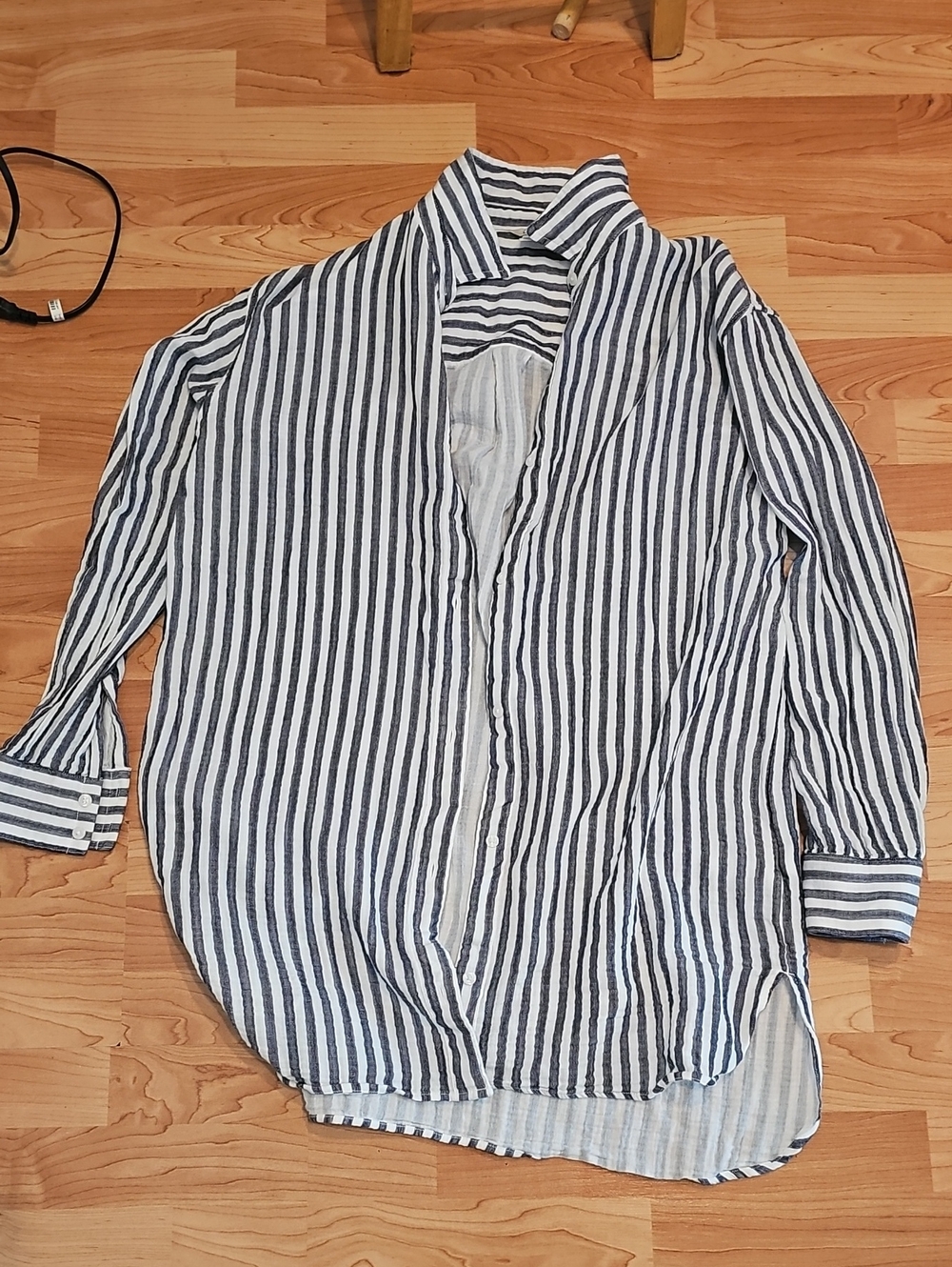 L.L. Bean Striped Button-Down Shirt - White & Navy